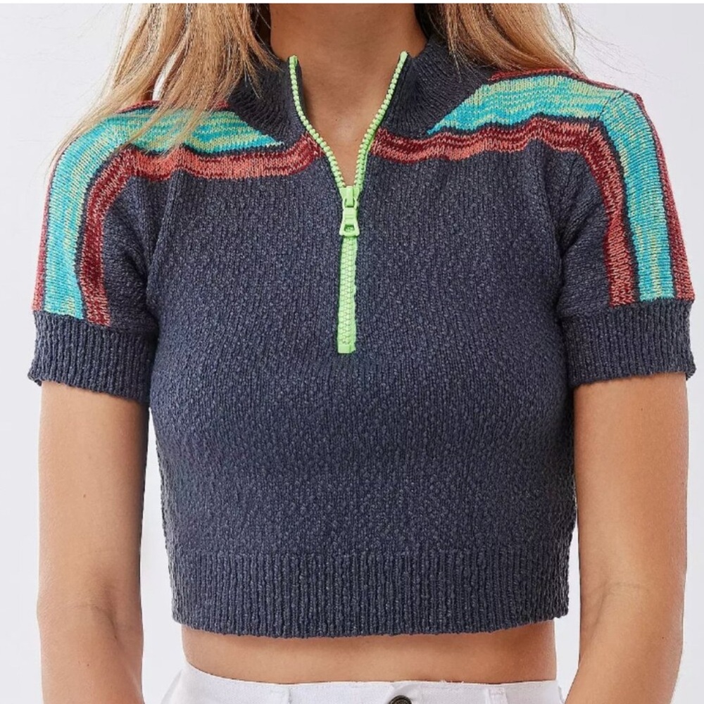 Urban Outfitters Far Out Half-Zip Cropped Jumper